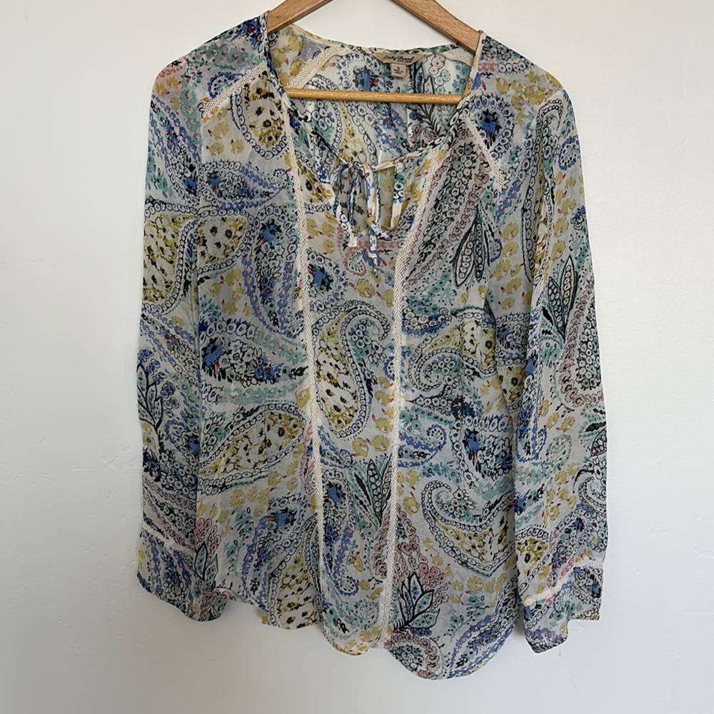 Lucky Brand Blue Paisley Buttoned Blouse